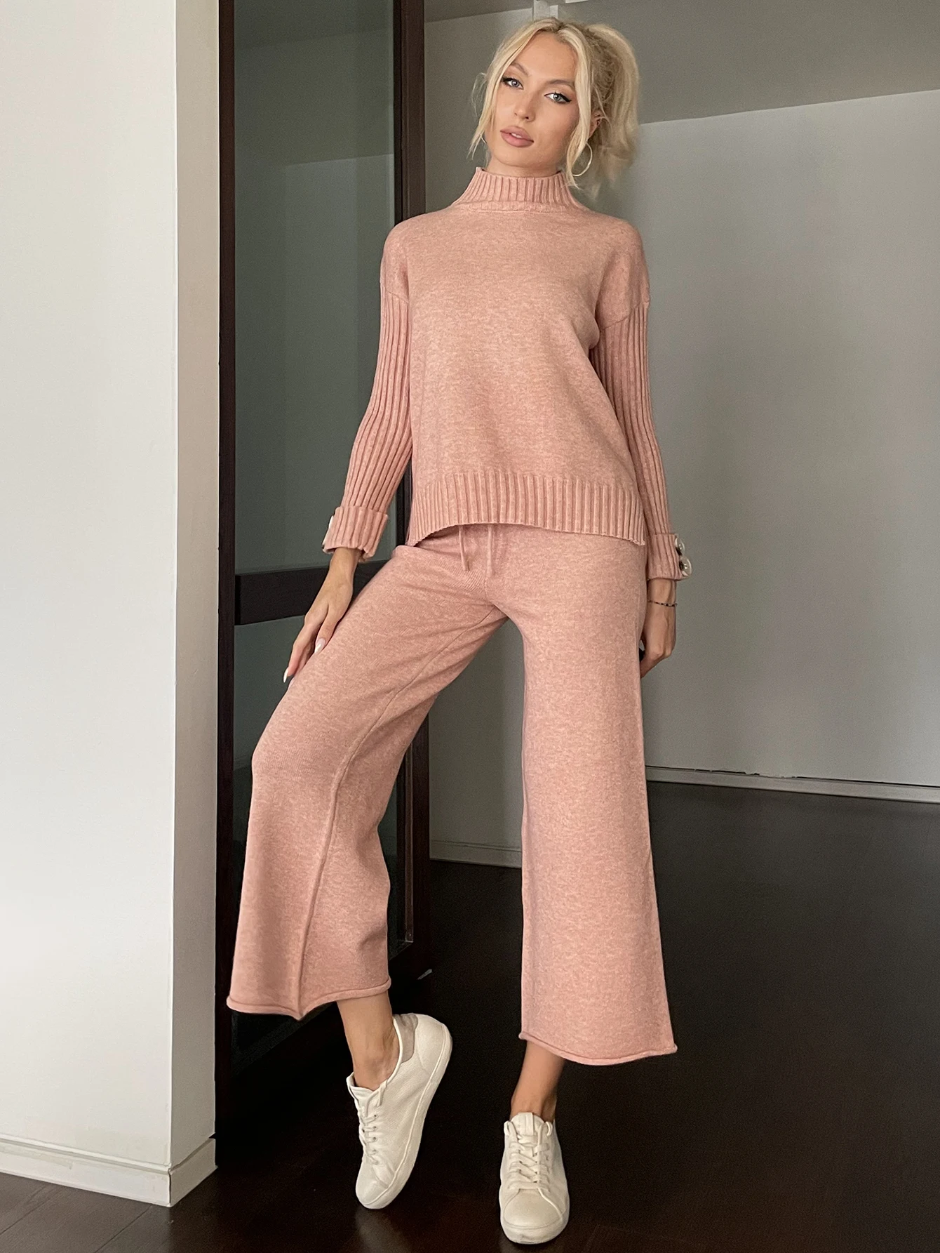 Wixra/однотонные женские комплекты Осень-зима Пуловер с воротником средней высоты