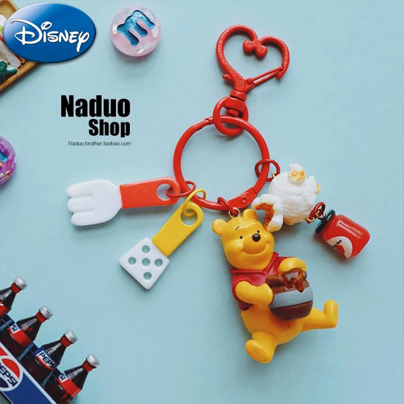 

Disney Cute Cartoon Winnie The Pooh Animal Keychain Women PVC Toys Kid Key Ring Chains Car Bag Pendant Little Gift
