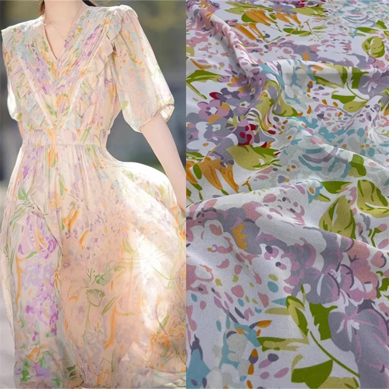 

Summer Thin and Fresh Rural Style Printed Georgette Pure Silk Fabric High-quality Shirt and Dress DIY Silk Chiffon Fabric Tulle