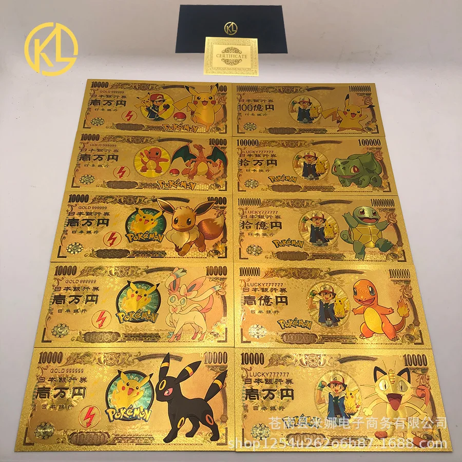 

New Pokemon Gold Banknote Classic Anime Pikachu Children’s Toys Action Figure Doll Collect Gold Banknote New Years Gifts for Kid