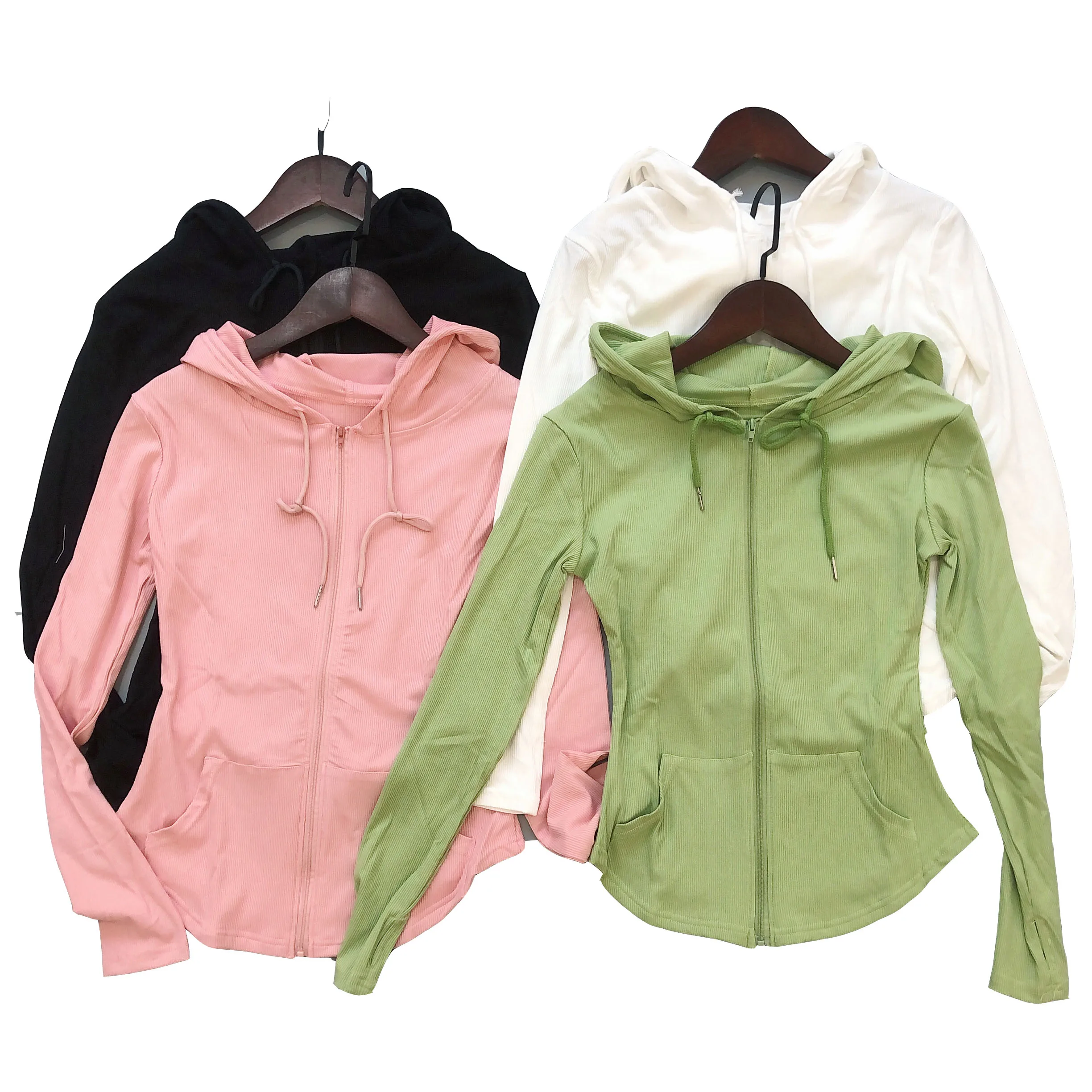 

New Yoga Wear Women's Spring and Autumn Waist-Controlled Long Sleeves Cardigan Fitness Running Leisure Hooded Sports Jacket