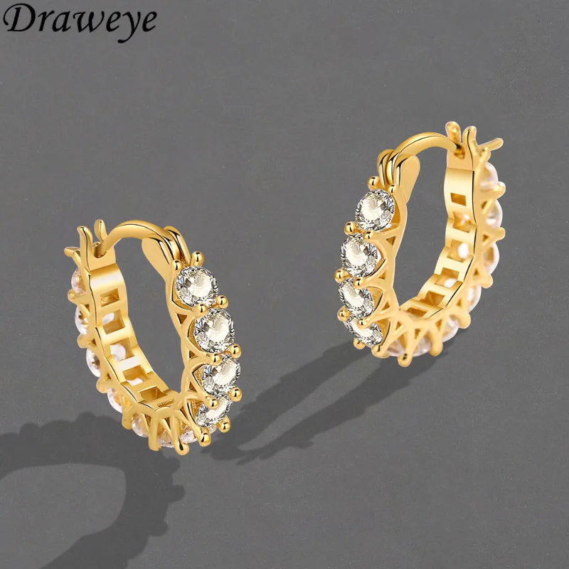 

Draweye Hoop Earrings for Women Zirconia Office Lady Korean Fashion Jewelry Geometric Elegant Vintage Pendientes Mujer