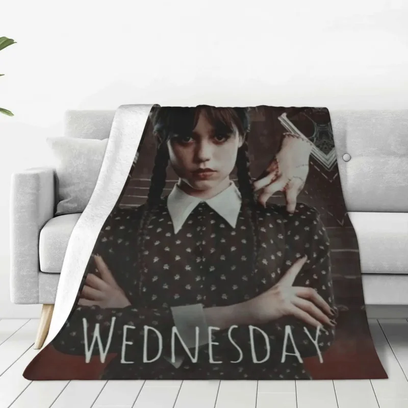 

Wednesday Movie Super Soft Blanket Addams Actor Horror Camping Bedding Throws Winter Funny Custom Flannel Bedspread Bed Cover