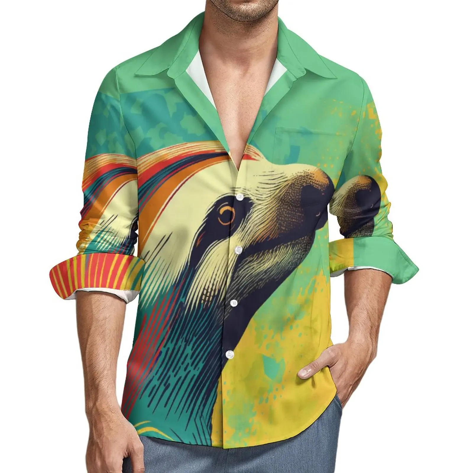 

Повседневные рубашки Ленивец, Мужская разноцветная рубашка в стиле 70-х с длинным рукавом, новинка, блузки Y2K, весенняя одежда с принтом 3XL, 4XL