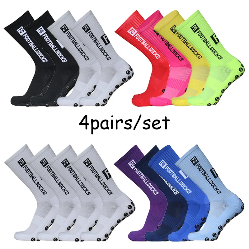 

FS 2023 New Football Socks 4pairs/set Grip Non-slip Sports Socks Professional Competition Rugby Soccer Socks Men Women