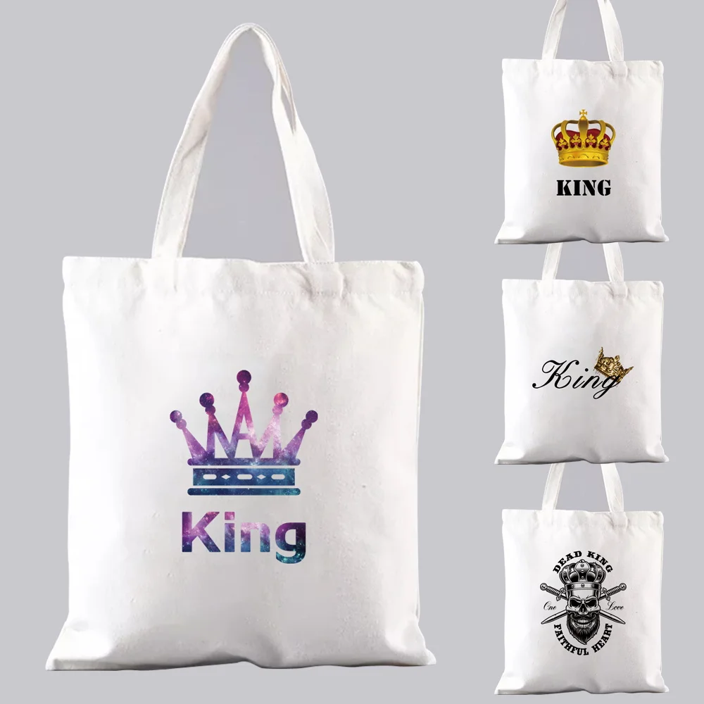 

Canvas White Large-capacity Crown Pattern Printing Reusable All-match Portable One-shoulder Shopping Bag Women's Shopping Bag