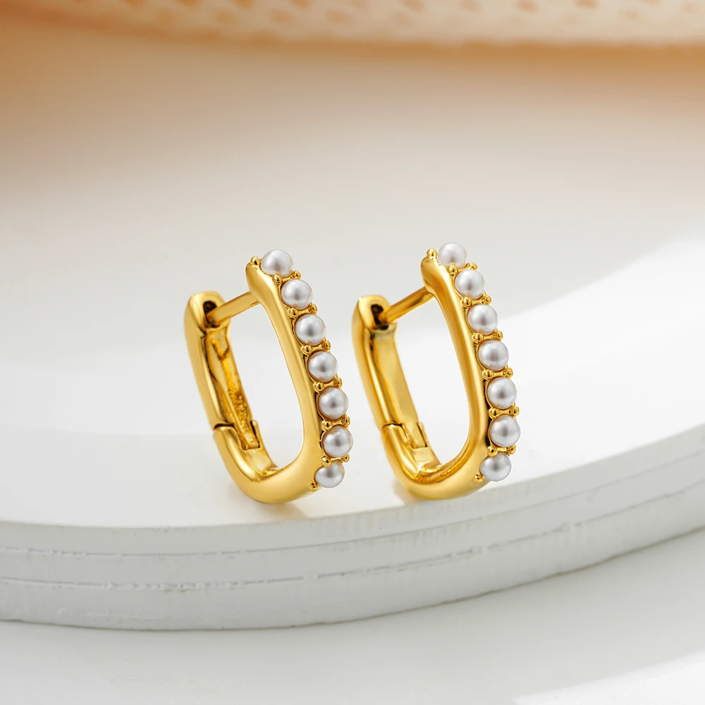 Элегантные геометрические серьги Huggie с имитацией жемчуга гипоаллергенные