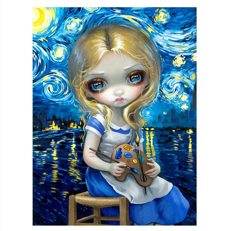 

Diamond Painting DIY Alice In A Van Gogh Nocturne Drill Embroidery Cross Stitch Kit Diamond Mosaic Rhinestone Picture Handmad