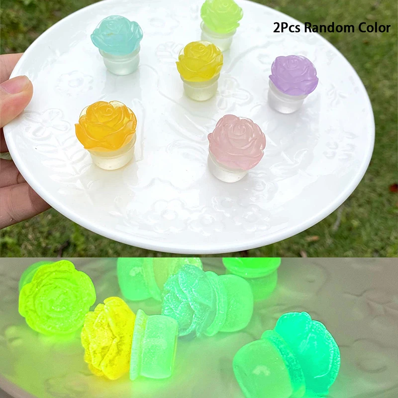 

2Pcs Luminous Succulent Potted Plant Ornament Rose Flower Pot Micro Landscape Decoration Dollhouse Miniature Toy