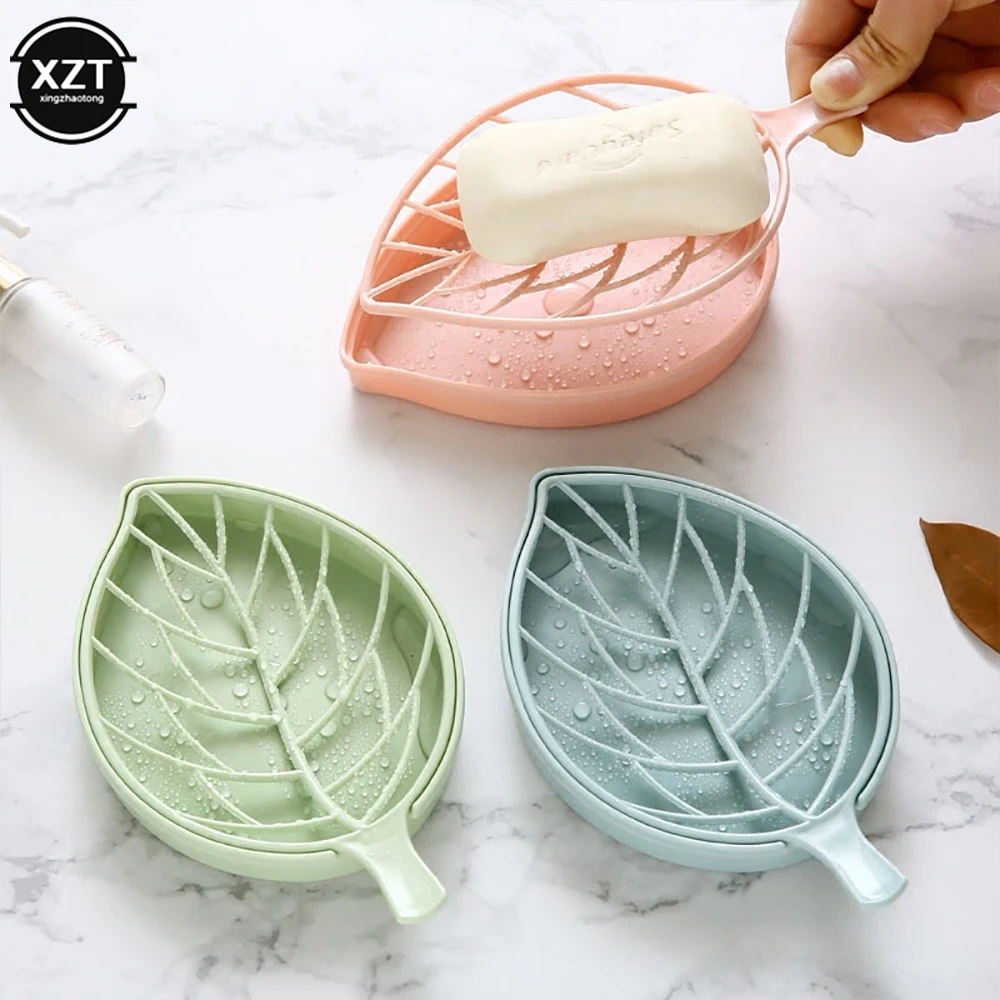 

2PC Leaf Shape Soap Box Drain Soap Holder Double Layer Creative Soap Storage Rack Bathroom Accessories
