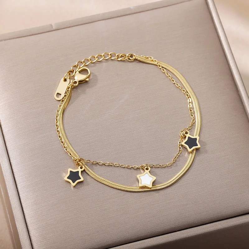 

Stainless Steel Gold Stars Multi-Style Double Layer Bracelets For Women New Geometric Girls Gifts Fashion Jewelry Dropshipping