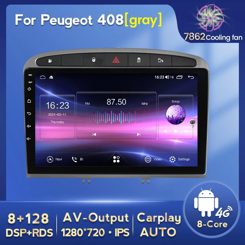 $76.72 Android 11 Car Radio GPS navigation Multimedia Player For PEUGEOT 308 308S 408 2010 - 2016 with 8GB+128GB 1280*720 IPS screen