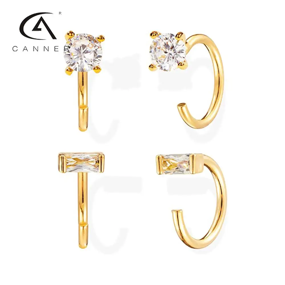 

CANNER Classic Diamond-studded Earrings For Women C-shaped 4pcs/Set Real 925 Sterling Silver Piercing Zircon Earring Pendientes