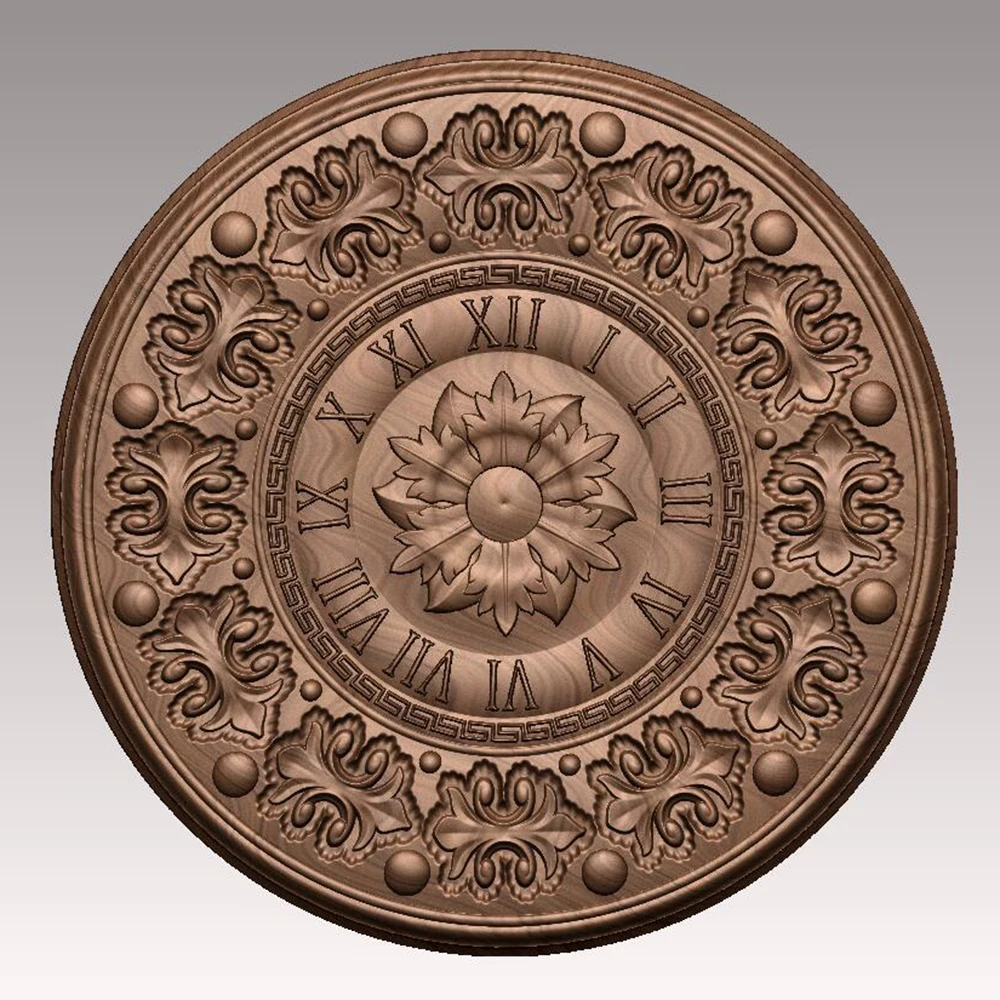 

3D Model STL File Wall Clock Model Round Floral Pattern Relief for CNC Router Engraving Support ZBrush Artcam Aspire Cut3d