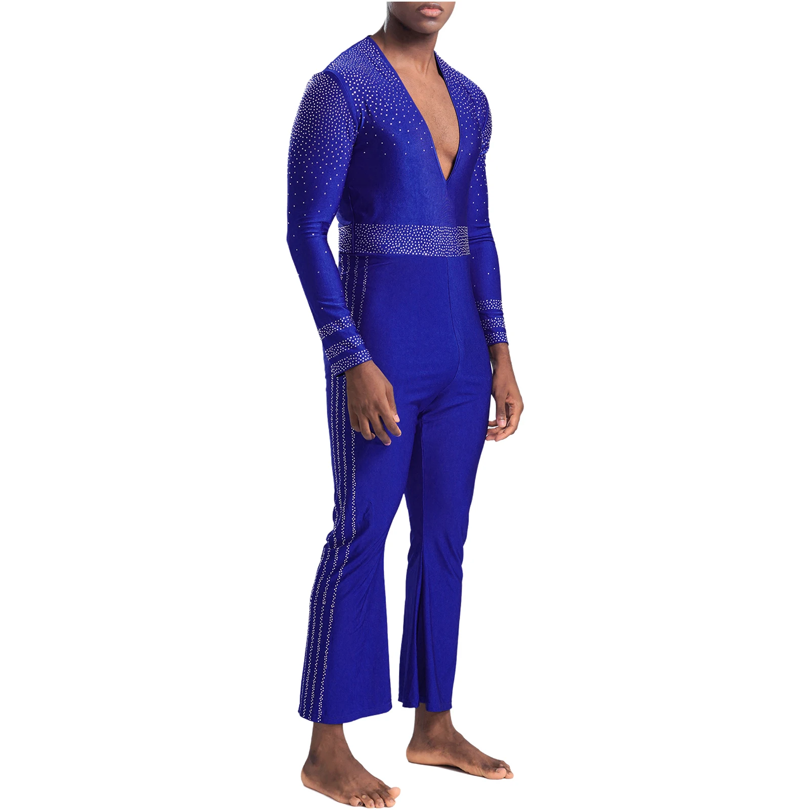 Мужской комбинезон с блестящими стразами для фигурного катания в