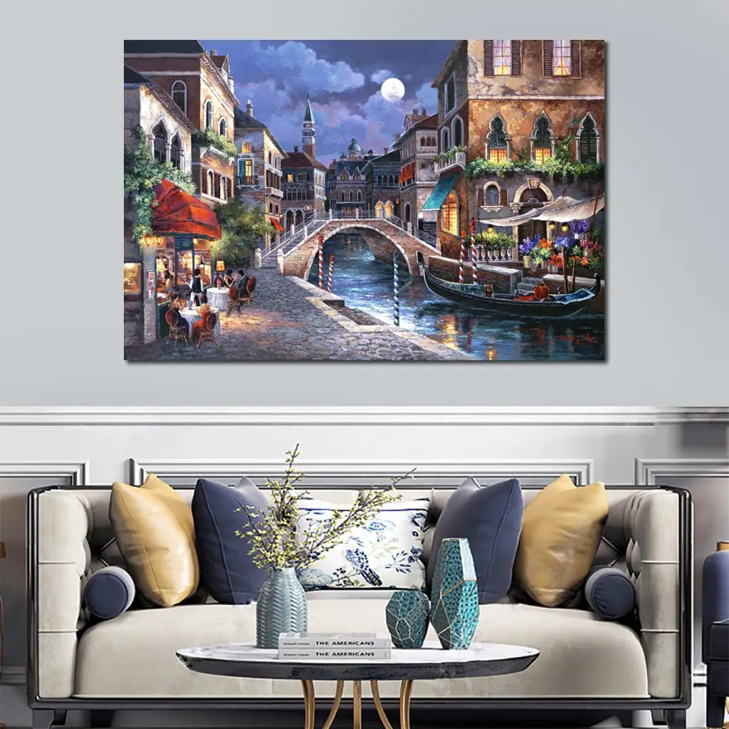 Художественное украшение на стену в офисе, улица Венеции, средиземноморские  пейзажи, Масляные картины, ручная роспись | AliExpress