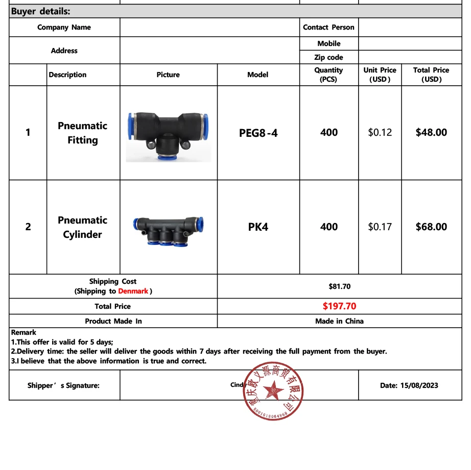 

Pneumatic Fitting PEG8-4 PK4