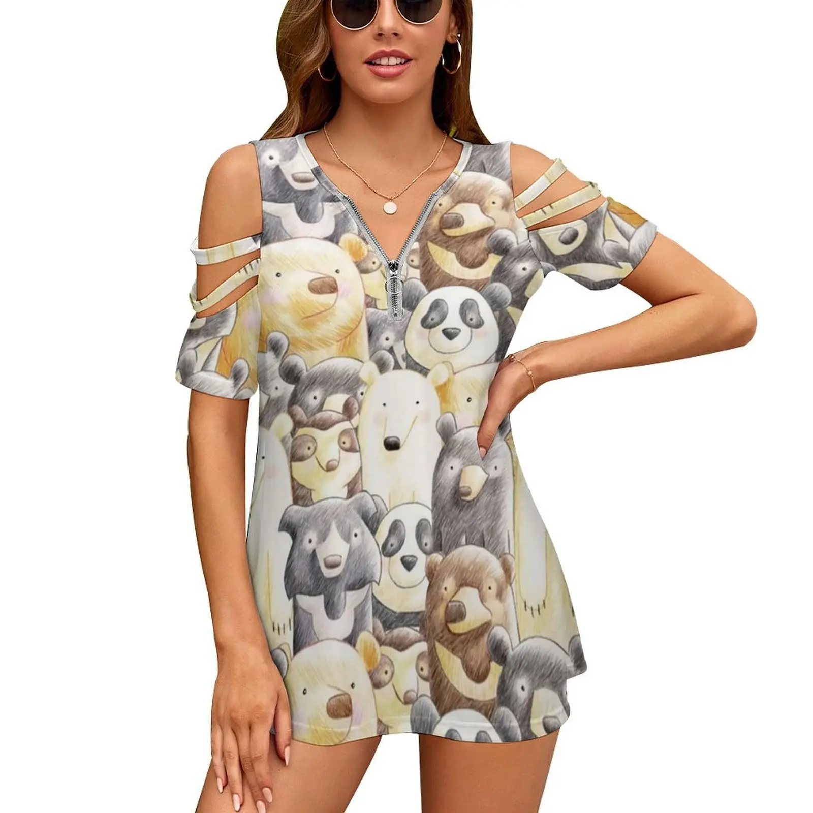 

Lots Of Bears T Shirts A Family Portrait of Bear Grizzly Street Wear T Shirt Sexy Short-Sleeve Oversized Print Female Tee Shirt