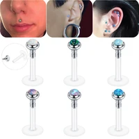 1pc bioplast opal piercing oreja push in labret lip ring stud earrings in cartilage tragus helix nose conch pircing body jewelry