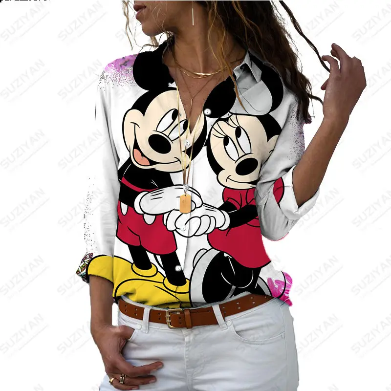 

3D Printed Women's T-Shirt Disney Long Sleeve Shirt 2023 New Harajuku Apparel V-Neck Fashion Street Dress Girl Shirt Oversized