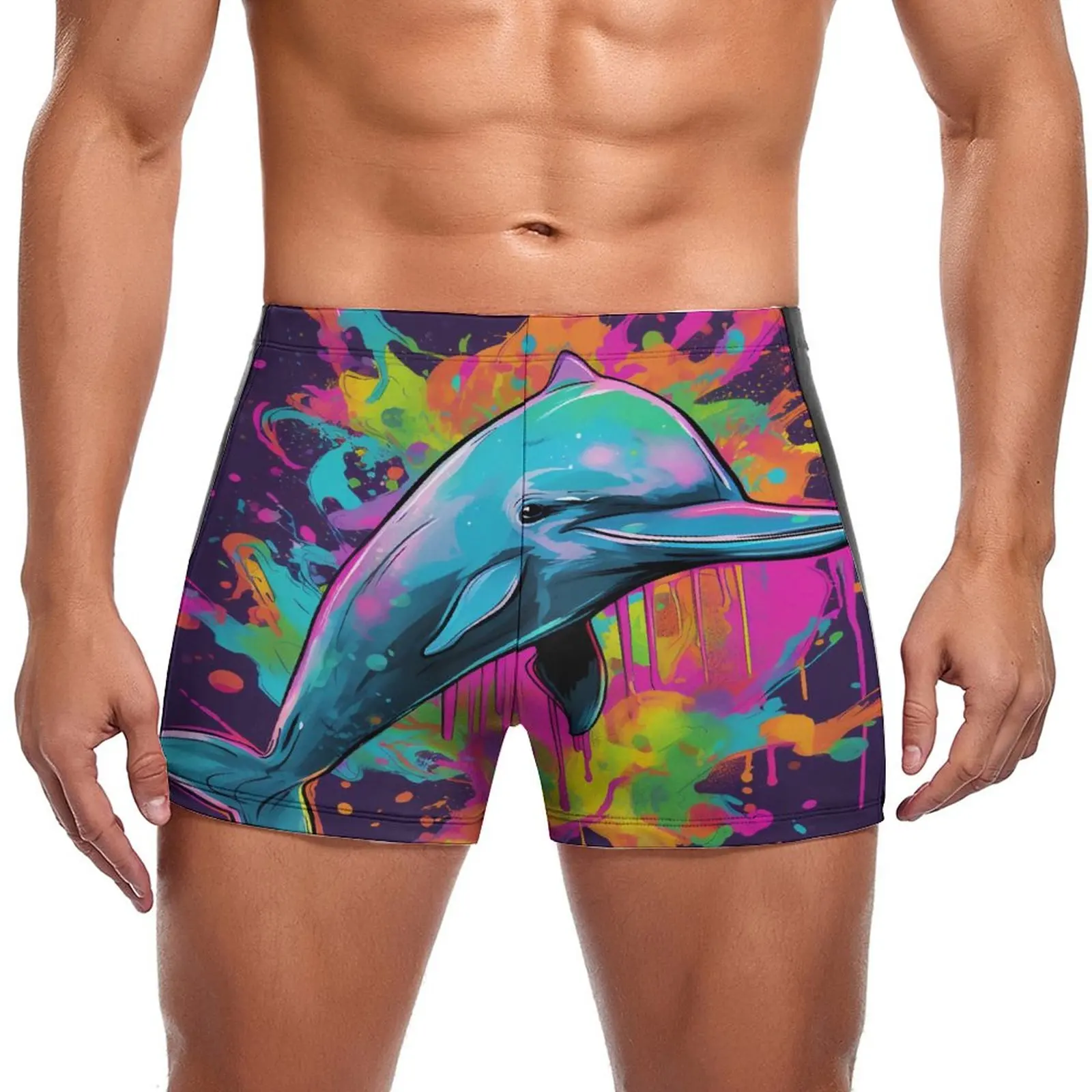 

Плавки с дельфином, художественный принт Drippy, быстросохнущие мужские трусы-боксеры для бассейна, большие размеры