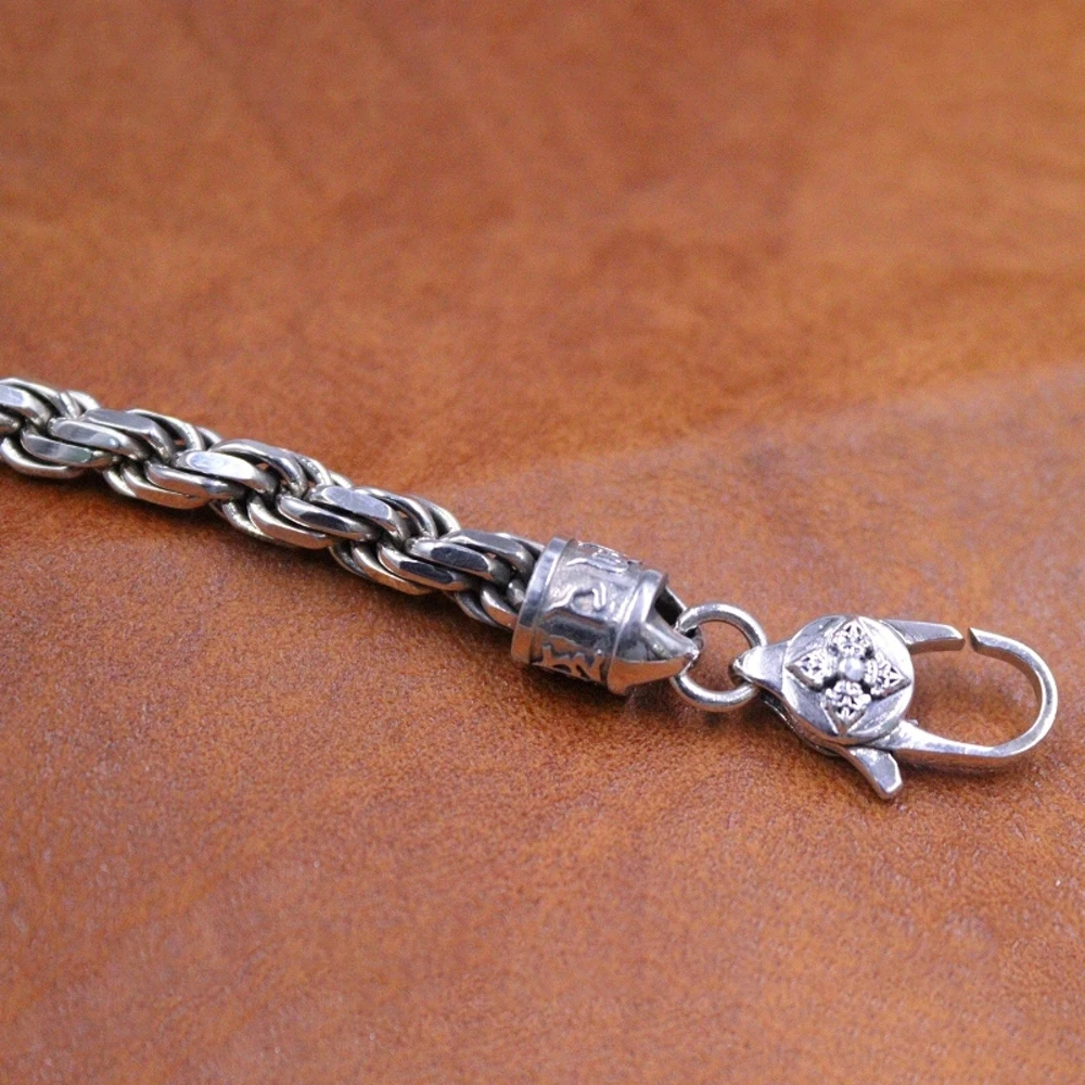 Настоящая твердая кожа серебряная цепочка Мужская мантра 5 мм Плетеный