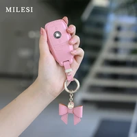 milesi leather car key case for benz cute bow smart remote control car fob keychain c260l e300l e200 gls glc