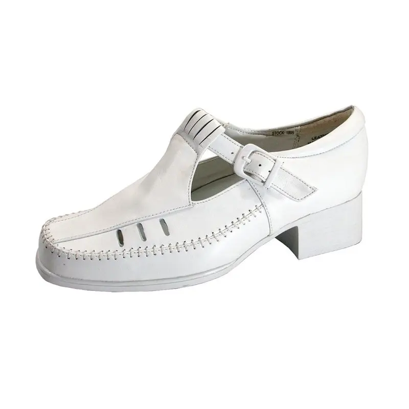 

Juno Women's Wide Width T-Strap Comfort Leather Shoes WHITE 5