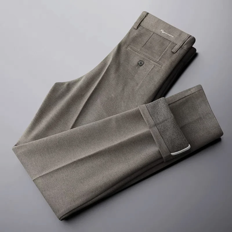 

warm High quality winter woolen casual Men's fashion embroidered suit pants Thickened business gentleman straight leg pant