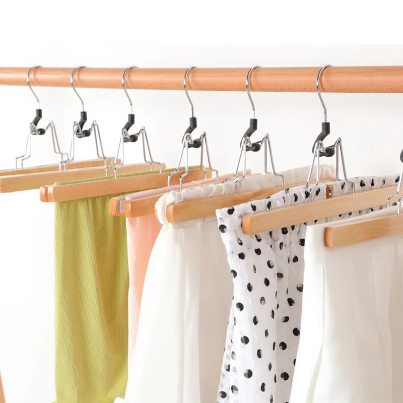 

5/10/20pcs Wooden Pants Trouser Jeans Hangers Women Dress Skirt Solid Wood Non Slip Clips Slack Clamp Hanger Cloth Kledinghanger