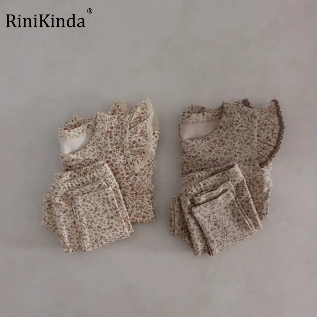 

Комплект детской пижамы из хлопка и штанов с цветочным принтом