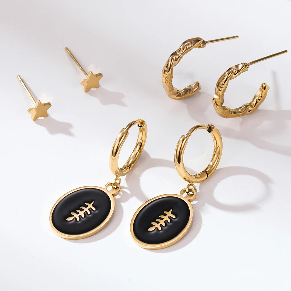 Набор серег из нержавеющей стали с эпоксидной смолой |