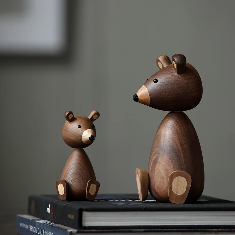 

Bear Wood Home Decor Statues Nordic Sculptures Desk Miniatures Toys Child Bedroom Kids Moderno Figurine Items Adornos Para Casa