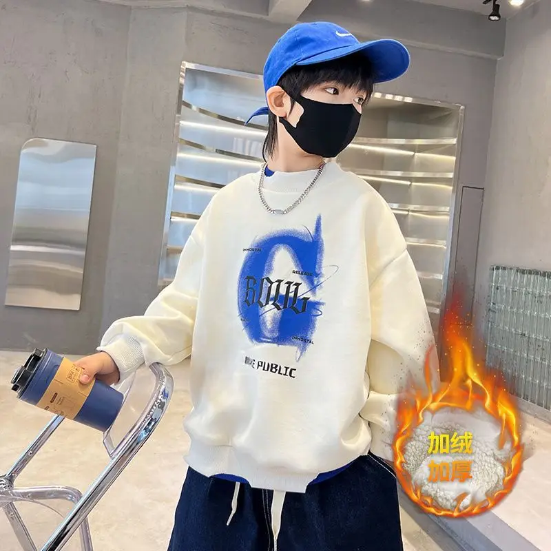 

2022 Kids Sweaters Hoodies Thicken Fashion Winter Autumn teen Boys Clothes Outwear Tops Children Sweatshirts 4-14 year