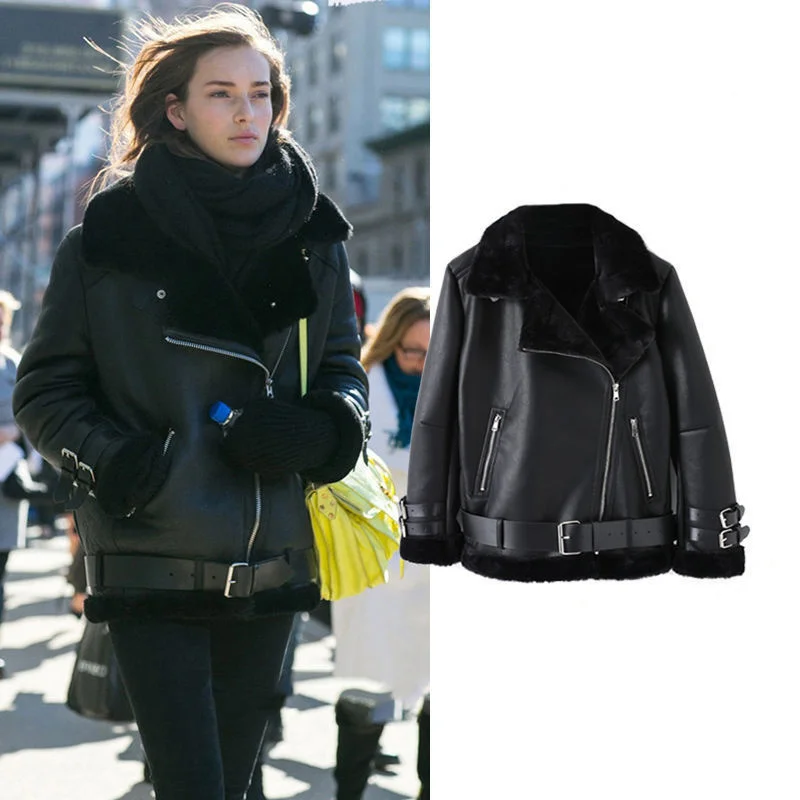 Women's Coat Plush Thickened Fur Coat 2022 New Autumn Winter Locomotive Lamb Fur Grass Loose Coat Leather Black Jacket Female