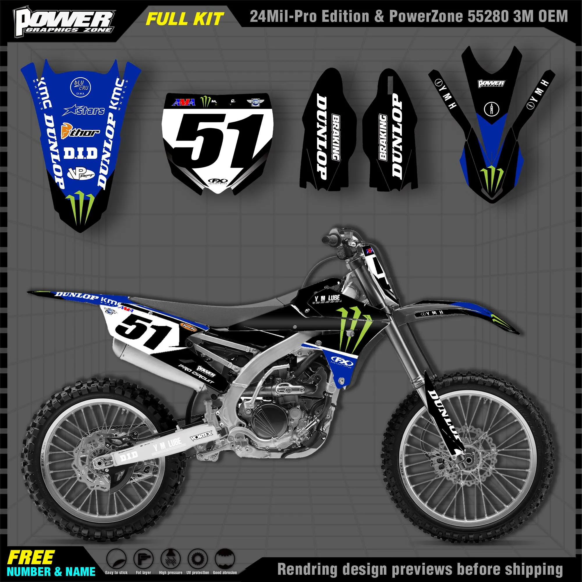 

PowerZone Custom Team Graphics Backgrounds Decals 3M Stickers Kit For YAMAHA 14-18 YZ250F 15-18 YZ250FX WRF250 14-17 YZ450F 028