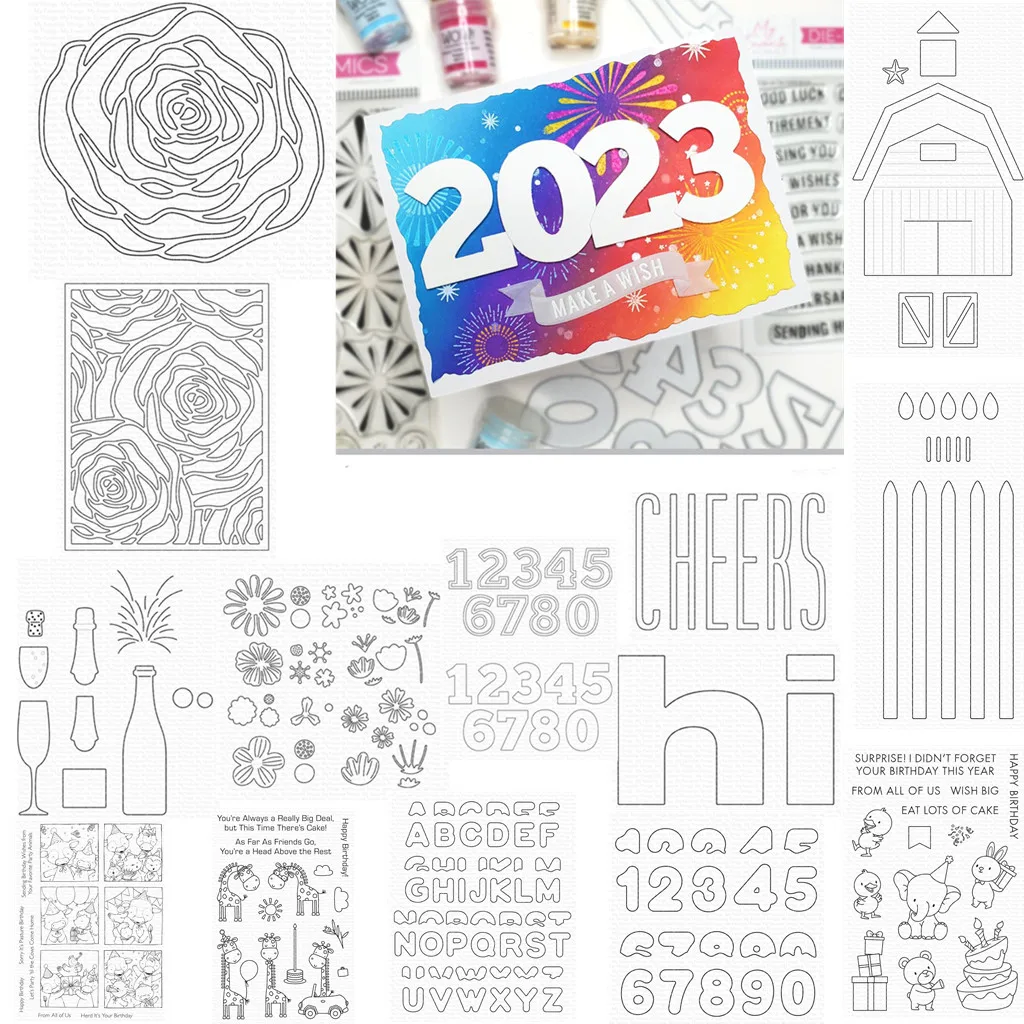 

Happy New Year Celebrate 2023 Metal Cutting Dies Diy Molds Scrapbooking Paper Making Cuts Crafts Template Handmade Card