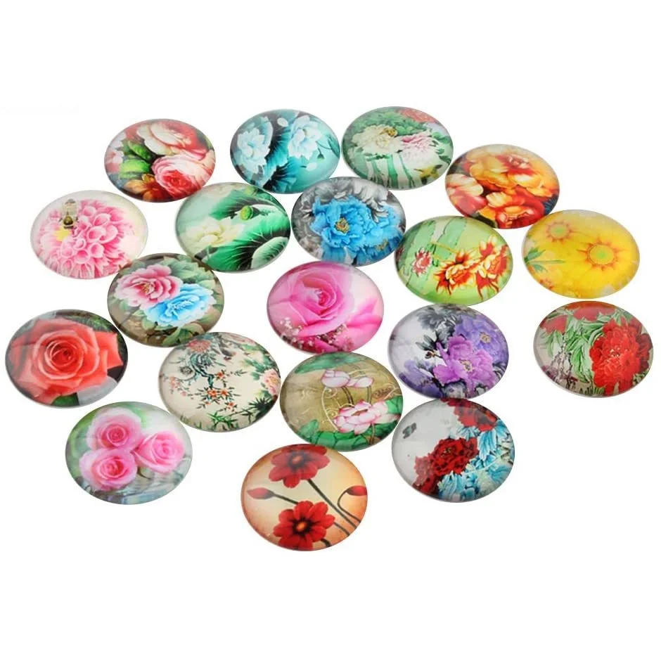 

100pcs Multicolored Cabochons Half Round Cabochons Flower Printed Glass Cabochons for Jewelry Making 25x7mm