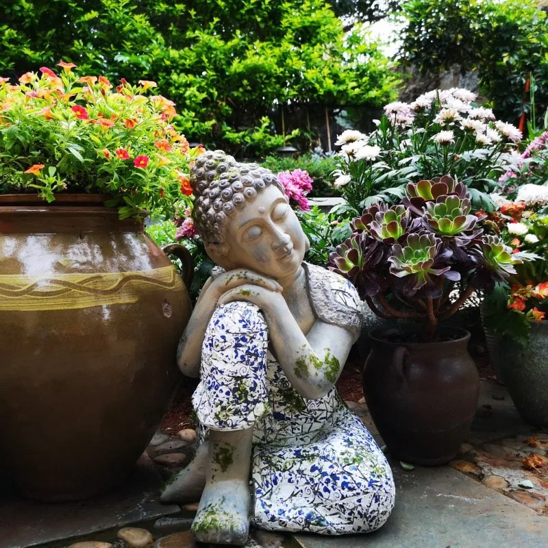 Garden Gnome Sculptures Sleeping Buddha Resin Decorations Zen Figure Ornament Luxe Courtyard Gardening Landscape Mold Statue