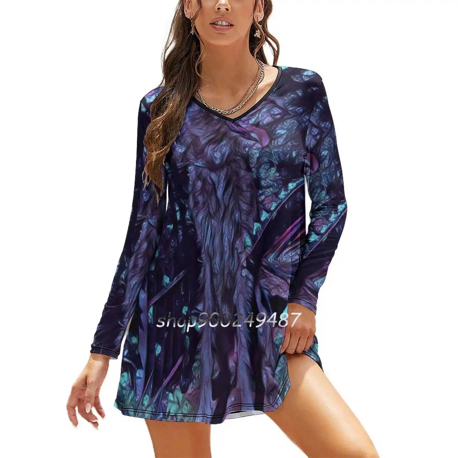 Женское платье-колокол с квадратным вырезом фиолетовое платье принтом