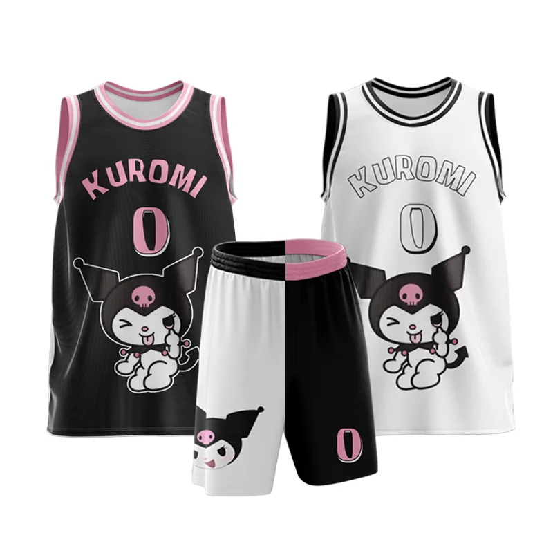 

Sanrios Anime Kuromi Basketball Jersey Kawaii Melody Cinnamoroll Pachacco Couple Sports Uniform Sets Summer Breathable T Shirt