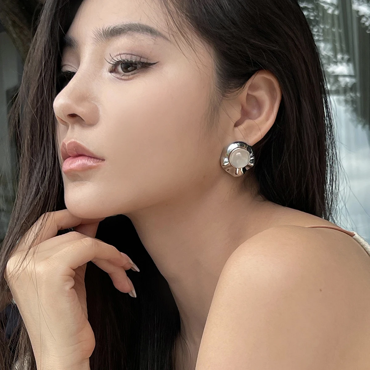 

Женские серьги-гвоздики с лунным камнем, в Корейском стиле