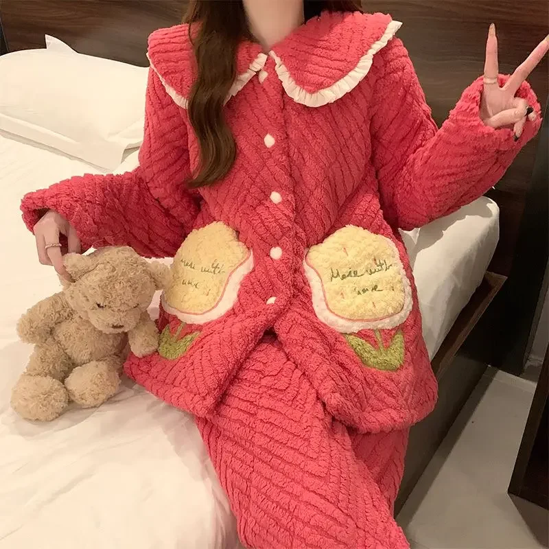 Милый розовый женский зимний новый сладкий плюс толстый размер Свободный теплый