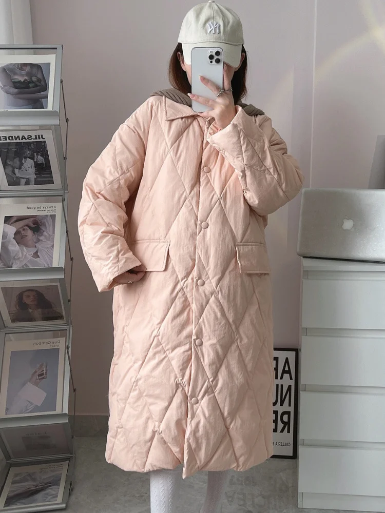 New Winter 90% White Duck Down Coat Women Fashion Hooded Single Breasted Long Jacket Female Loose Thick Warm Parkas
