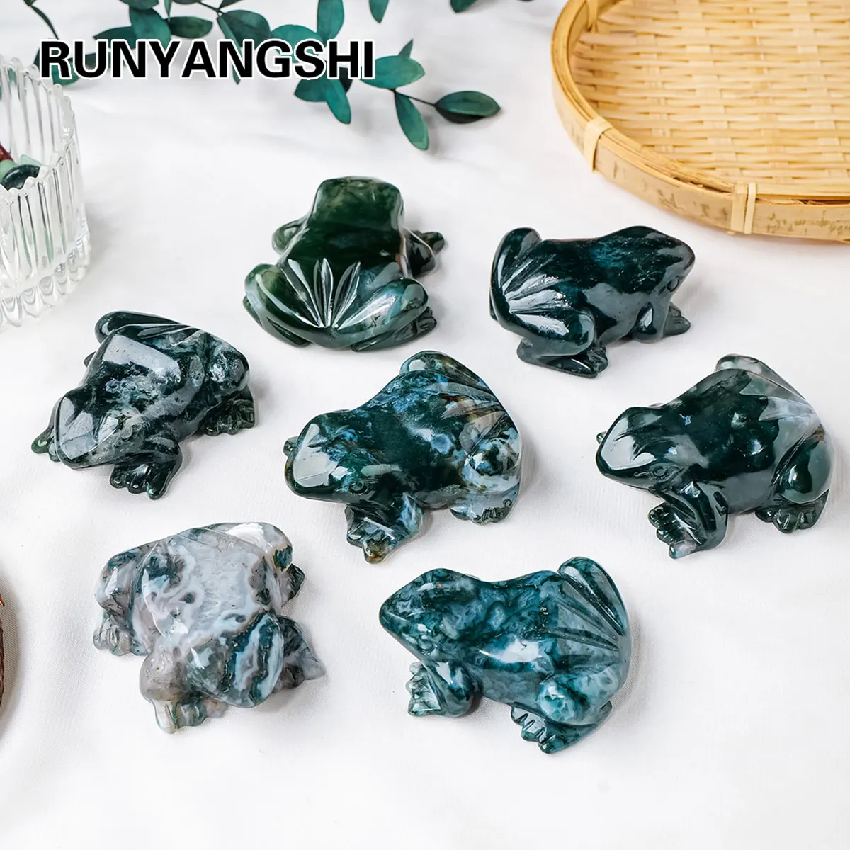 1 шт. натуральный кристалл мох агат лягушка ручная гравировка дисплей целебные