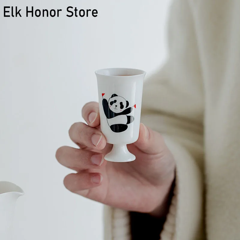 

2pc/Set 40ml Panda White Porcelain High Foot Tea Cup Household Fragrance Gathering Cup Simple Ceramic Kung Fu Single Master Cup