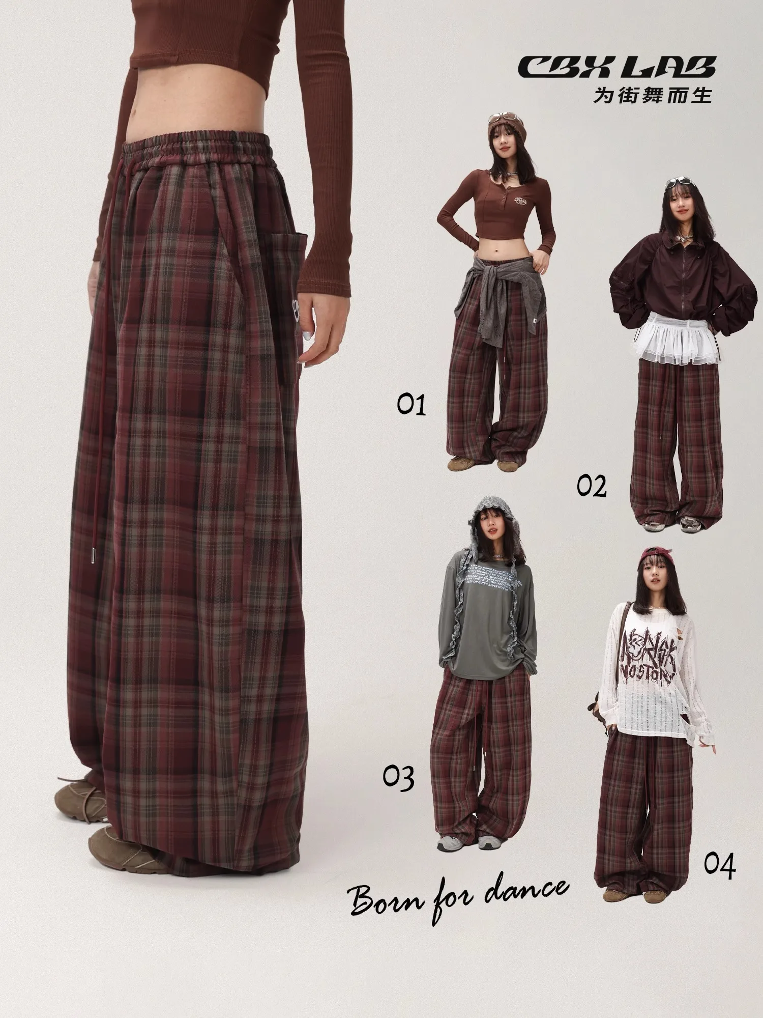 CBXLAB женские красные клетчатые винтажные рабочие брюки для уличных танцев