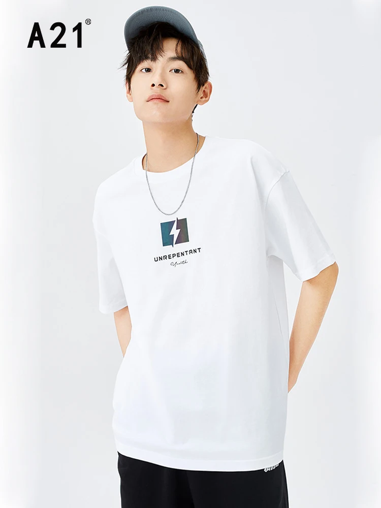 

A21 100% Cotton Couple T-shirts Summer 2022 Men's Fashion New Casual Oversized Printed Graphic Tees Male Loose Short Sleeve Tops