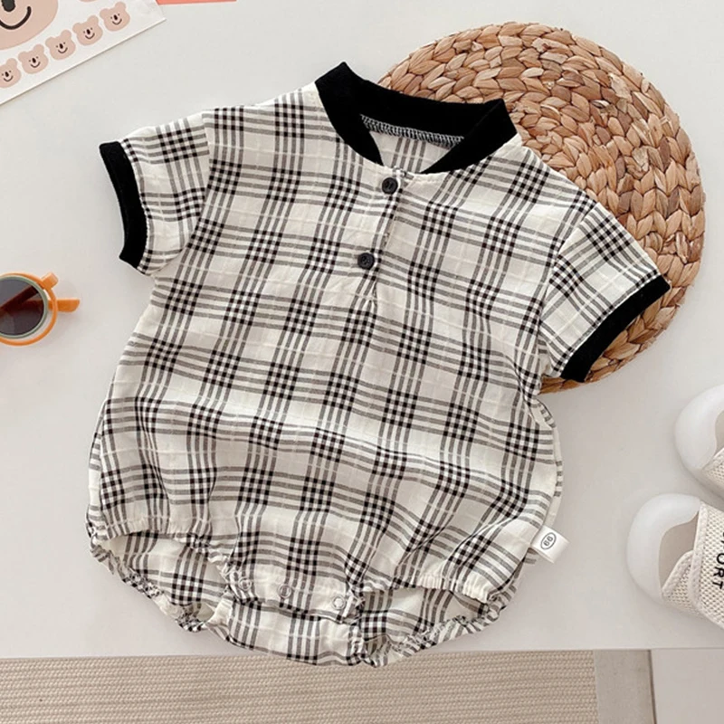 Newborn Boys Romper Summer Fashion Plaid Shirt for New Born Birthday Christmas Baby Clothes Baptism Wear Bodysuit Jumpsuit