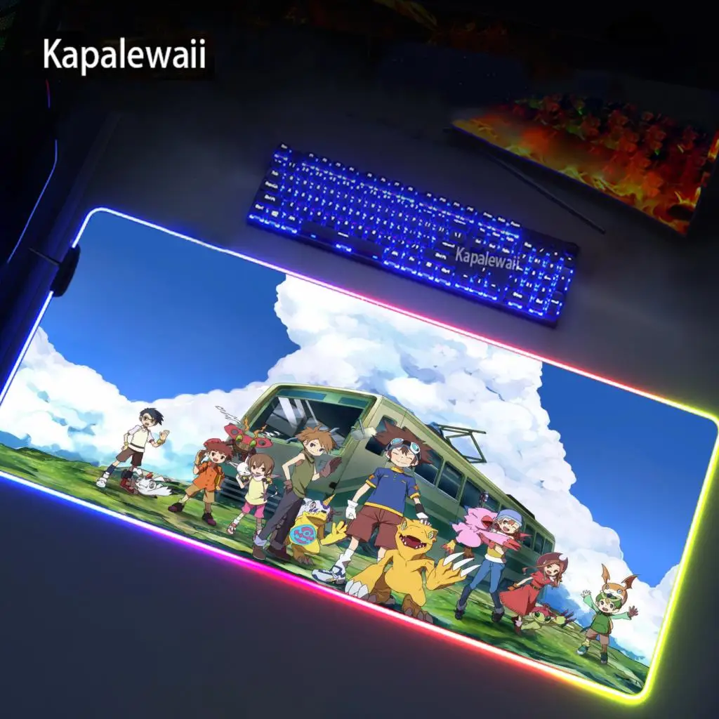 

Large RGB Mouse Pad Computer Gamer Gaming Mouse Pad Accessiores For Digimon 400x900mm LED Big Keyboard Desk Play Mat Pads
